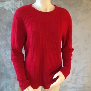 Red Cable Knit Long Sleeve Sweater